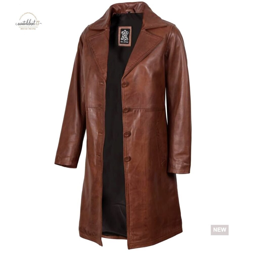 Real Lambskin Leather Car Coat Trench Style Classic Chic Oversized Fit